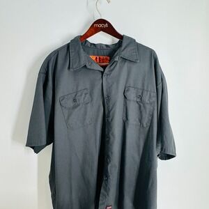 Vintage Red Kap Short Sleeve Rip Stop Work Button-Up Shirt Smokey Gray Size 4XL